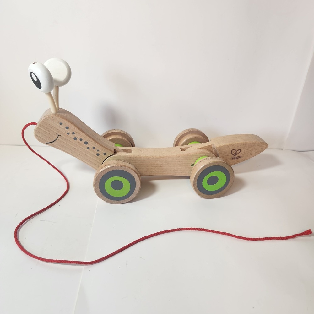 Hape Walk-A-Long Snail Wooden Pull Toy Toddler‎ Developmental Toy Natural Green